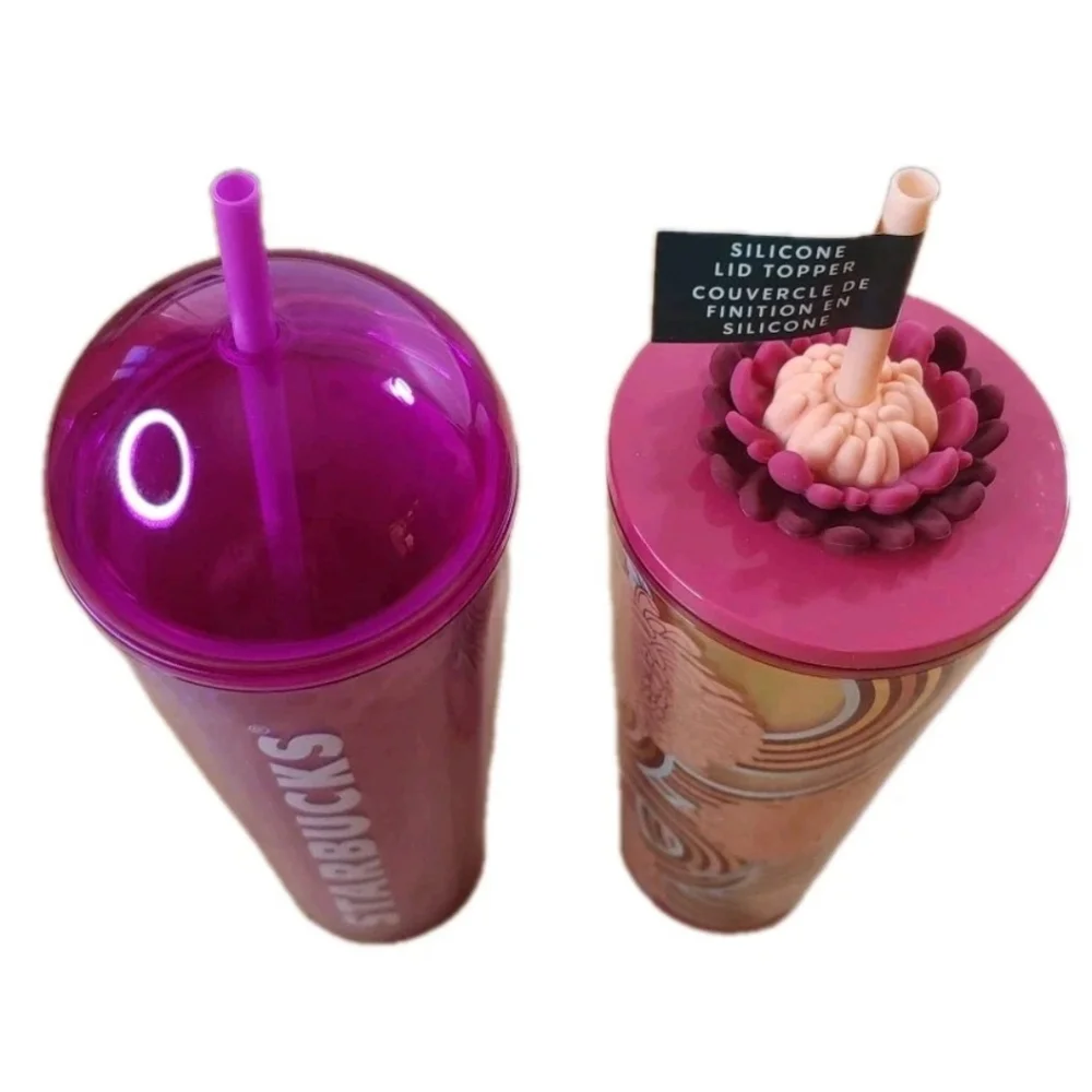 Starbucks 2024 Plastic Tumbler 24 Oz Purple Dome Lid Metallic Floral